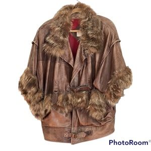 Barth NYC 80’s Rare Vintage Brown Distressed Leather Fur Trimmed Unique Coat …